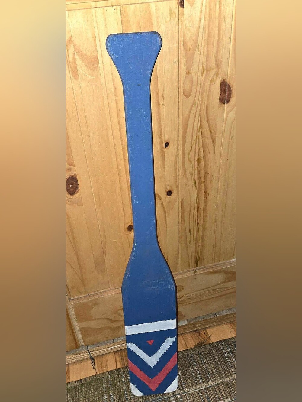 Blue Decorative Wooden Paddle with White Stripe
